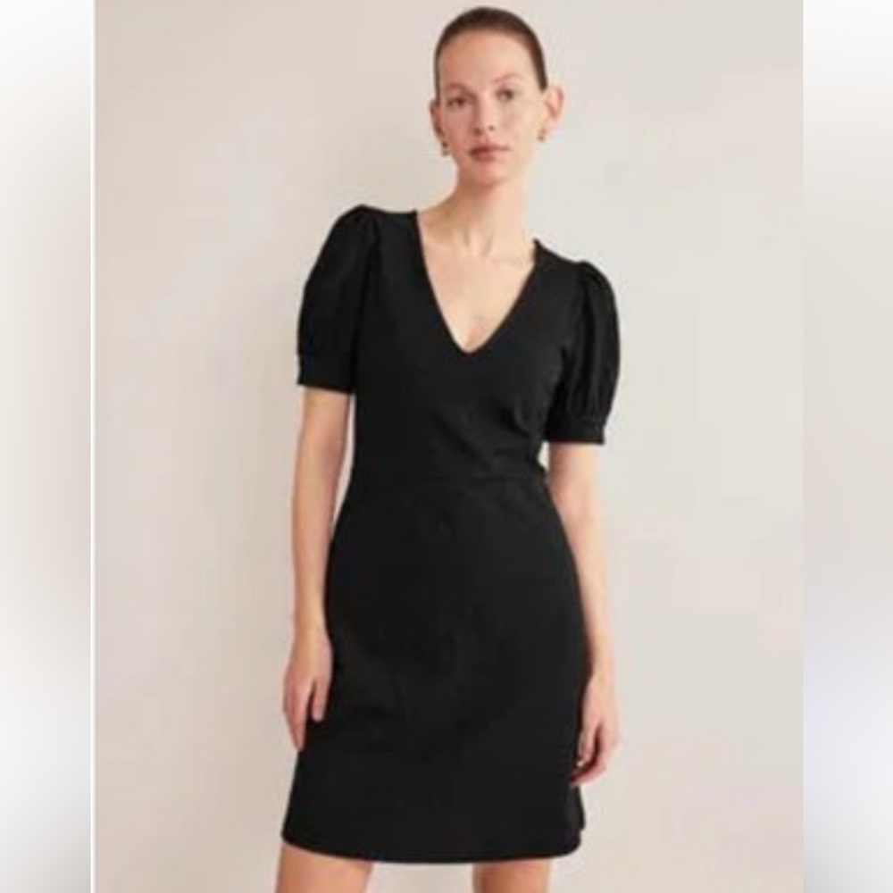 Boden Pleat Detail Black Jersey Mini Dress Size US14R EUC